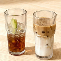 Premium Lead-Free Crystal Vertical Striped Stackable Tumbler Glass with Lid & Glass Straw