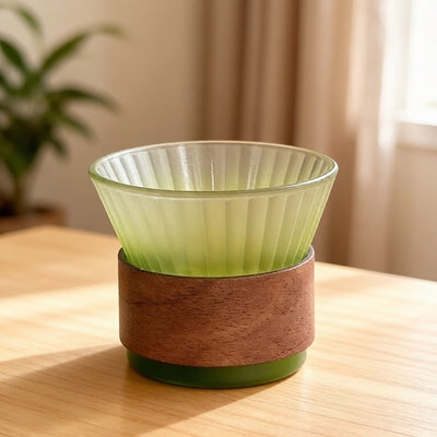 Premium Gradient Green Vertical Fluted Funnel Tea Tumbler Glass