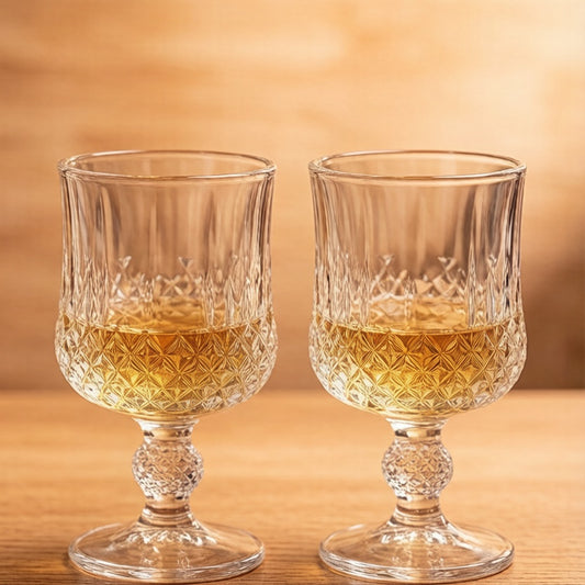 Premium Crystal Diamond Pattern Stemmed Whiskey Brandy Glass Goblet