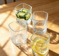 Premium Lead-Free Crystal Hammered Square Whiskey Tumbler Glass