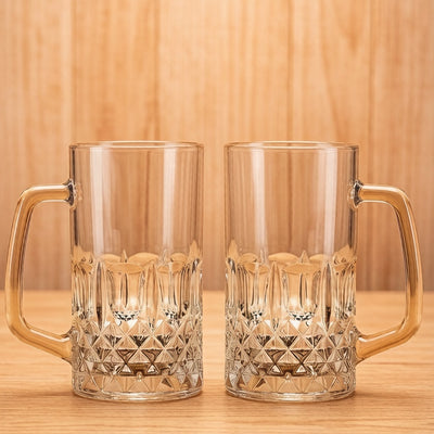 Premium Lead-Free Crystal Diamond Embossed Handle Beer Stein Water Mug