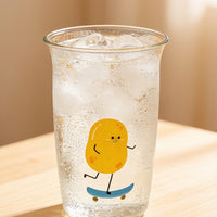 Premium Lead-Free Clear Glass Cute Skateboard Potato Print Flared Iced Drink Tumbler