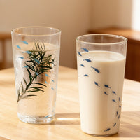 Premium Lead-Free Clear Glass Cute Blue Fish Print Straight Iced Drink Tumbler
