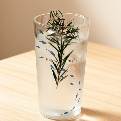 Premium Lead-Free Clear Glass Cute Blue Fish Print Straight Iced Drink Tumbler