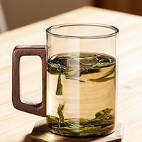 Premium Lead-Free Crystal Straight Tea Mug with Hollow Wooden Handle