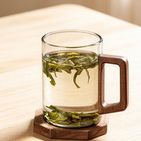 Premium Lead-Free Crystal Straight Tea Mug with Hollow Wooden Handle