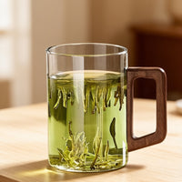 Premium Lead-Free Crystal Straight Tea Mug with Hollow Wooden Handle
