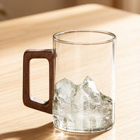 Premium Lead-Free Crystal Straight Tea Mug with Hollow Wooden Handle